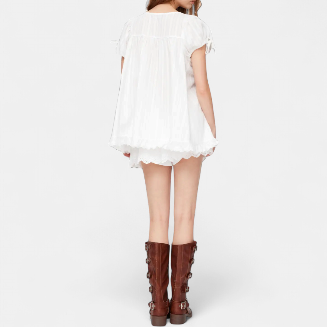 BRINLEY™ – Ruffle Tie-Front Square Neck Blouse