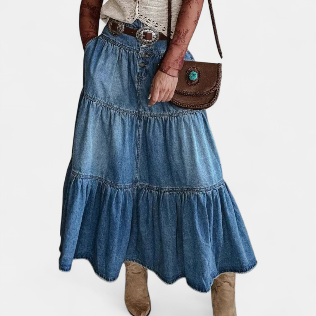 SERAPHINA™ – Boho Tiered Denim Skirt