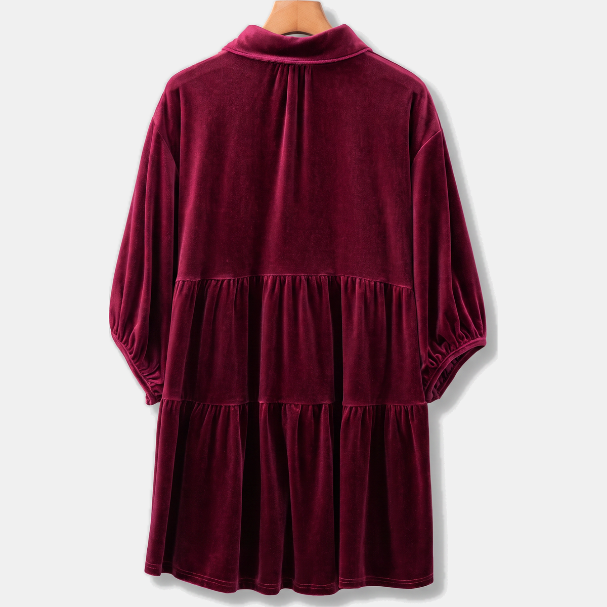 Women's Velvet Puff Sleeve Button Front Babydoll Mini Dress