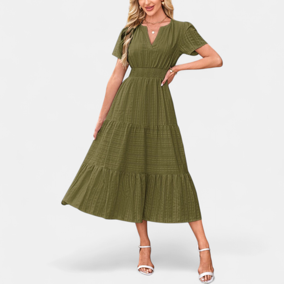 CECILY™ – Flirty Bubble Sleeve Swing Dress