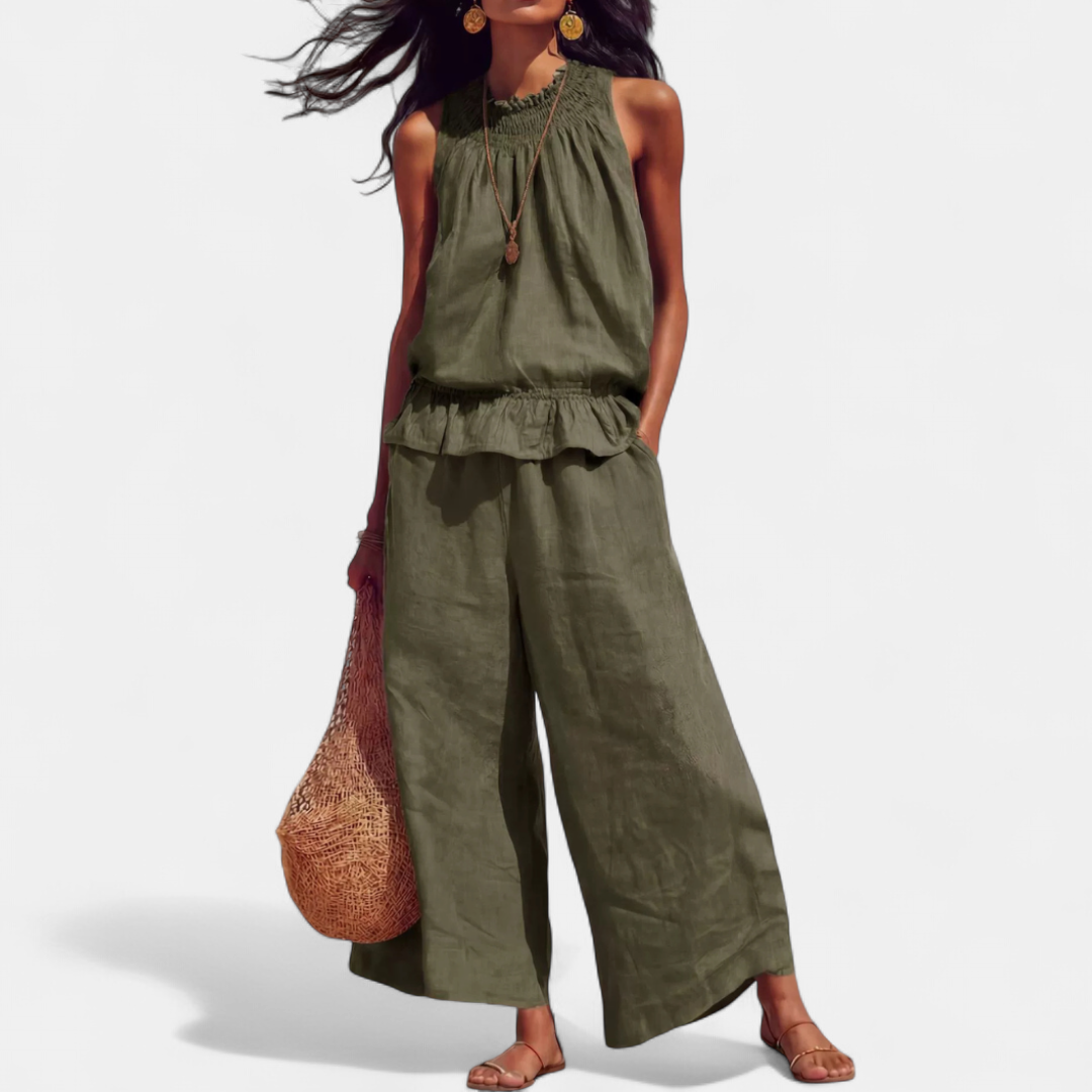 HARLOW™ – Breezy Linen Ruffle Wide-Leg Set