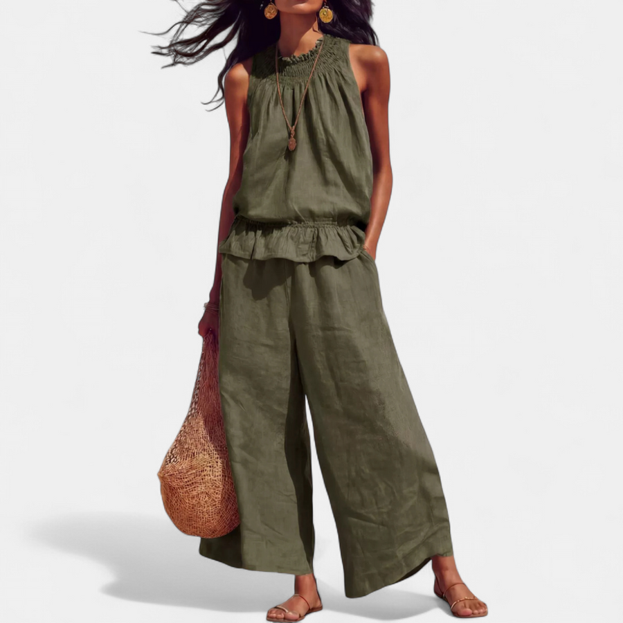 HARLOW™ – Breezy Linen Ruffle Wide-Leg Set