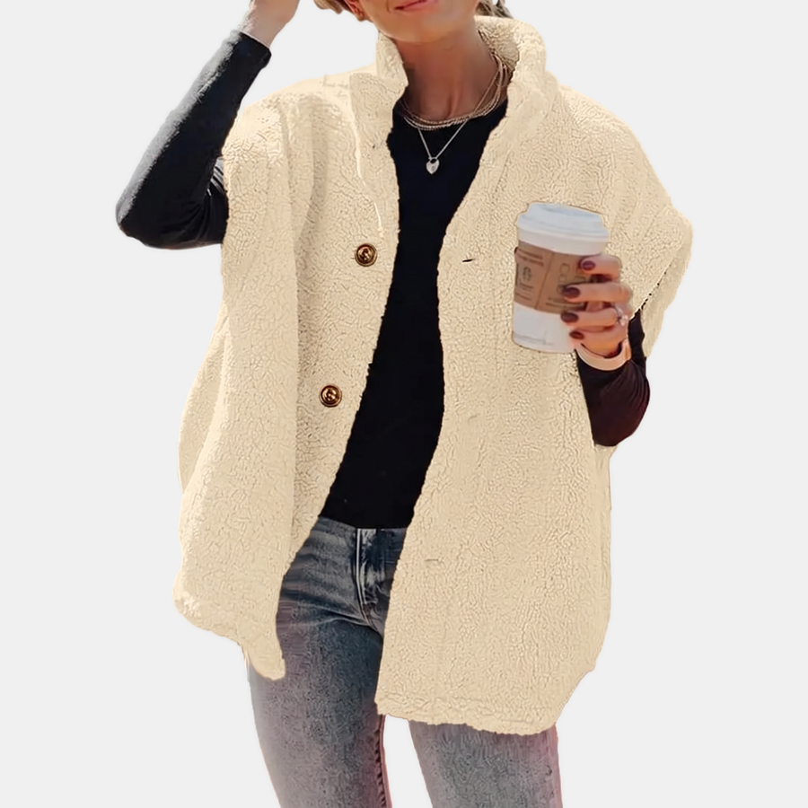 Women's Button Front Teddy Fleece Oversized Vest