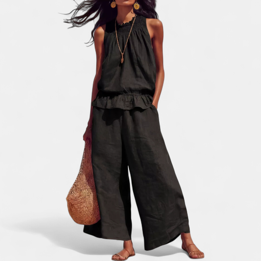 HARLOW™ – Breezy Linen Ruffle Wide-Leg Set