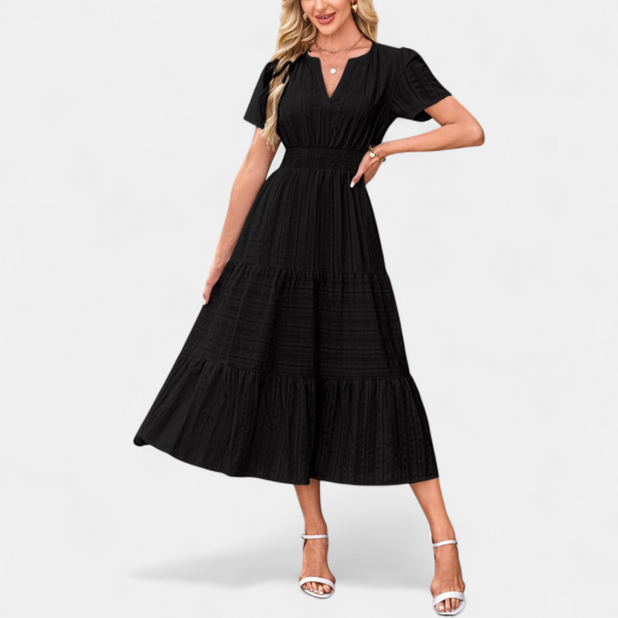 CECILY™ – Flirty Bubble Sleeve Swing Dress