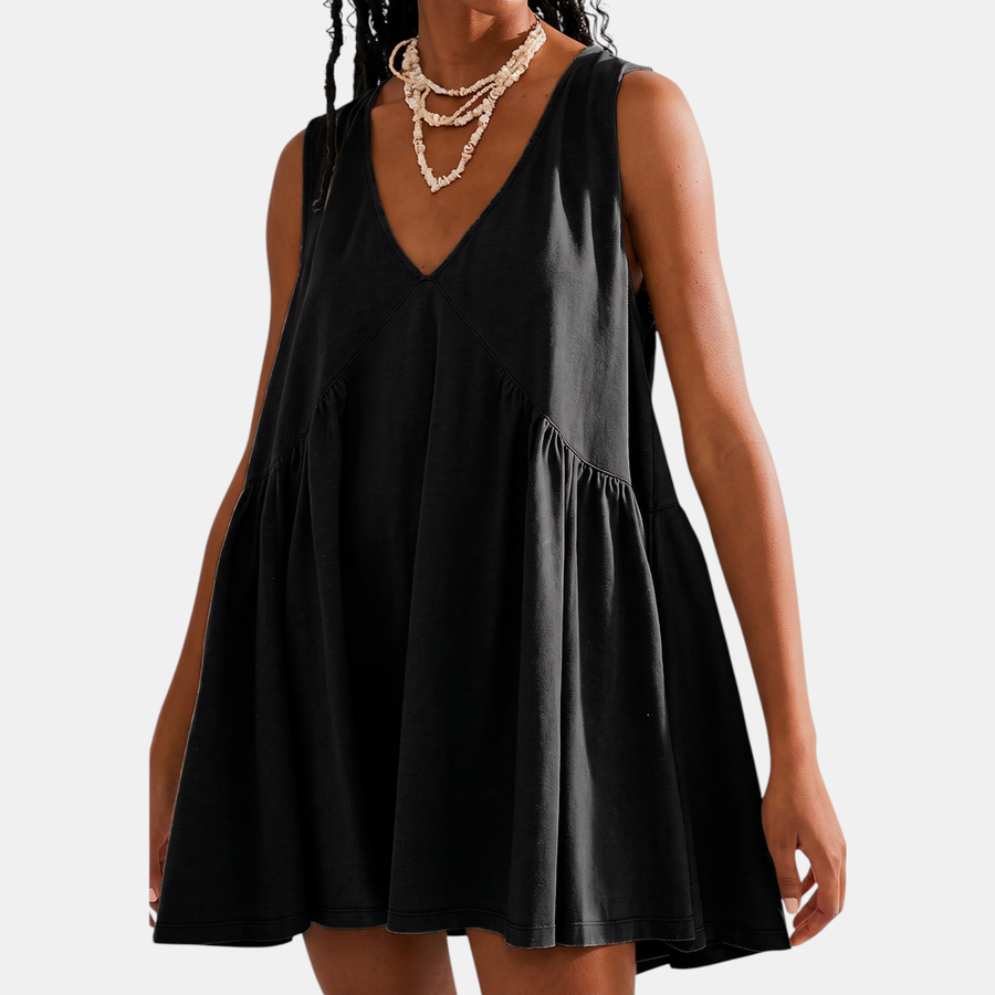 Women's Gathered Babydoll Sundress with Pockets