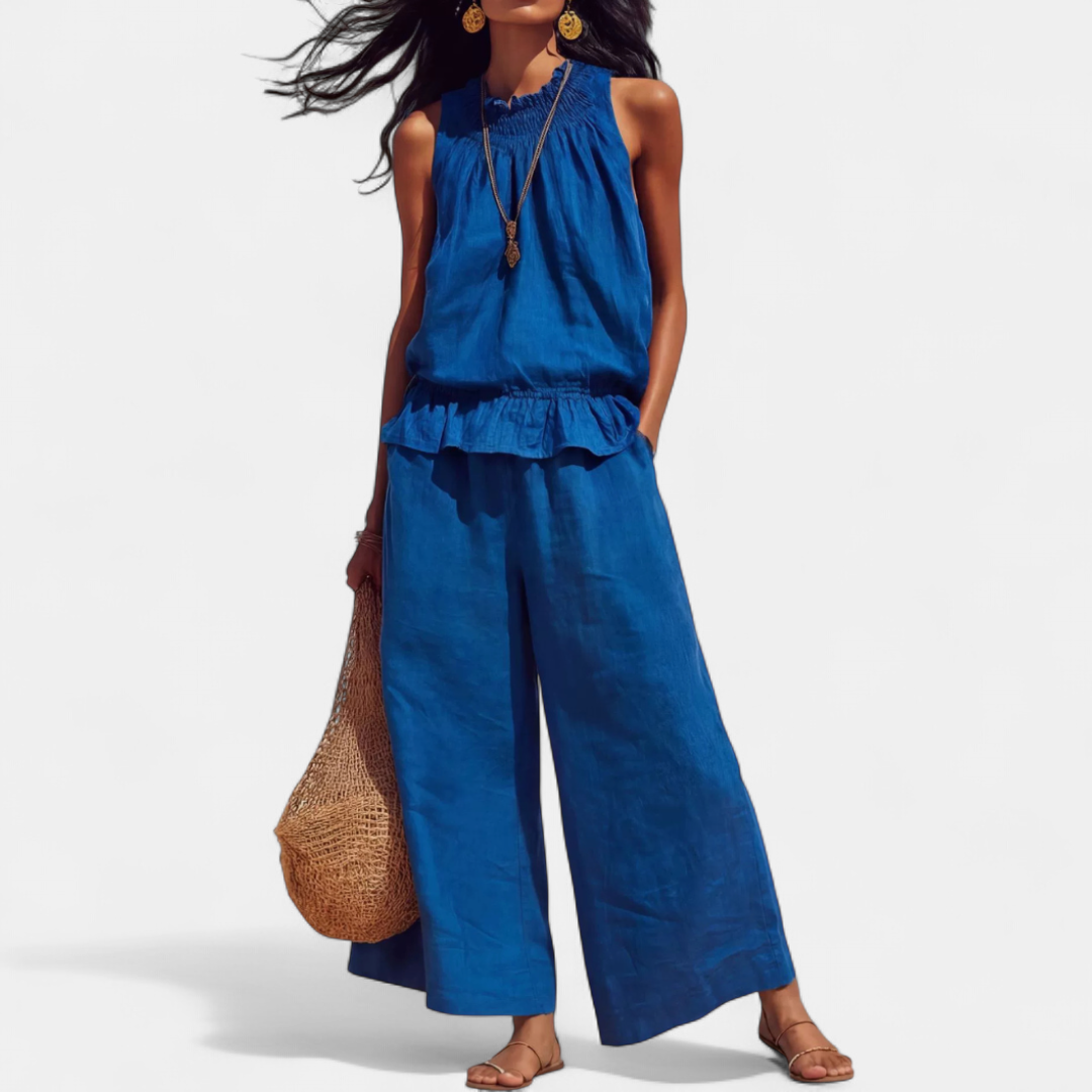 HARLOW™ – Breezy Linen Ruffle Wide-Leg Set