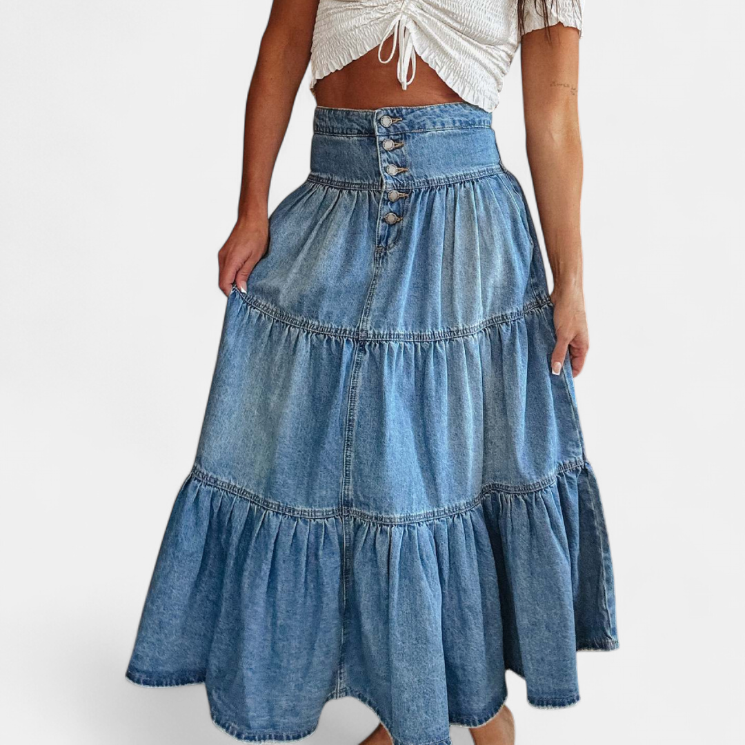 SERAPHINA™ – Boho Tiered Denim Skirt