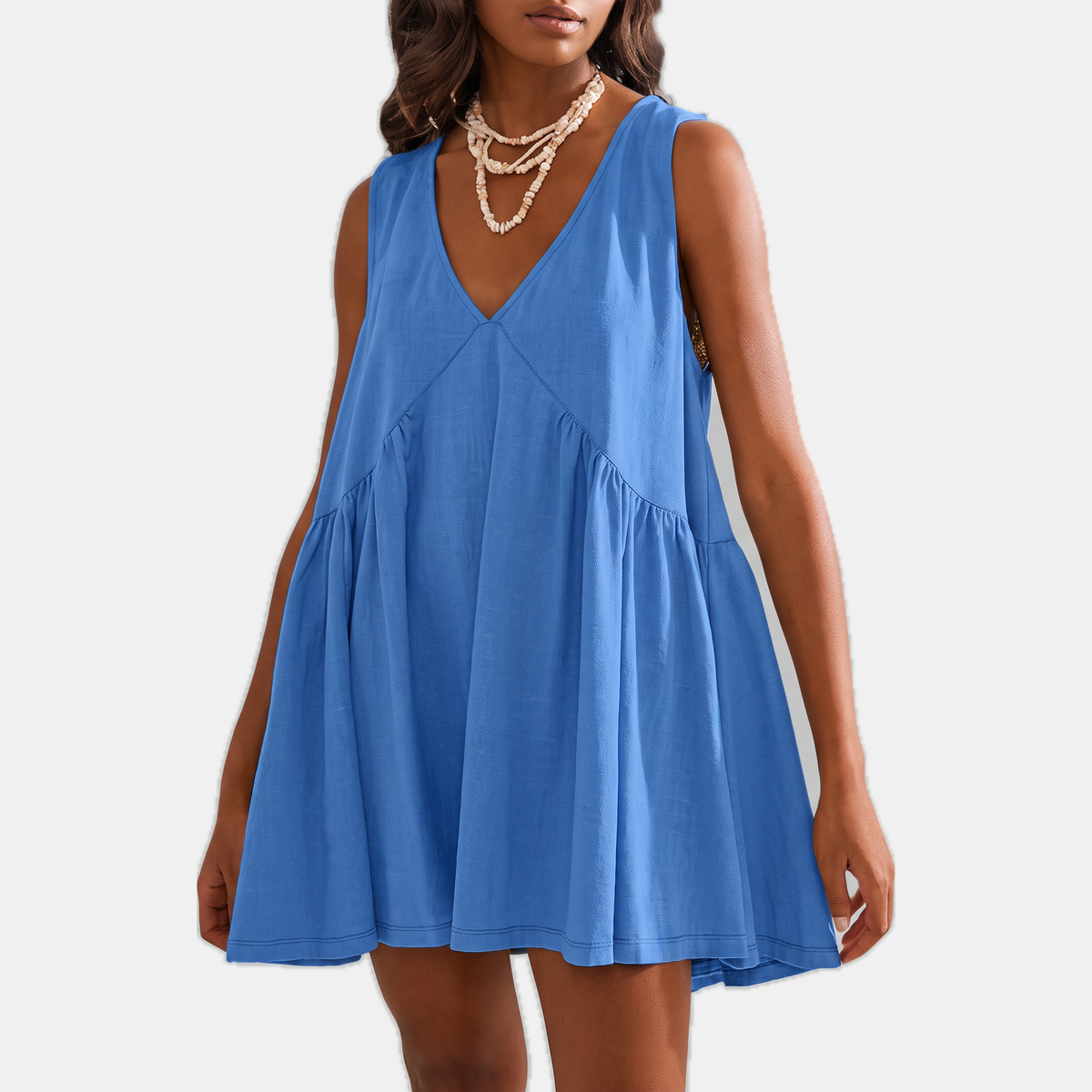Women's Gathered Babydoll Sundress with Pockets