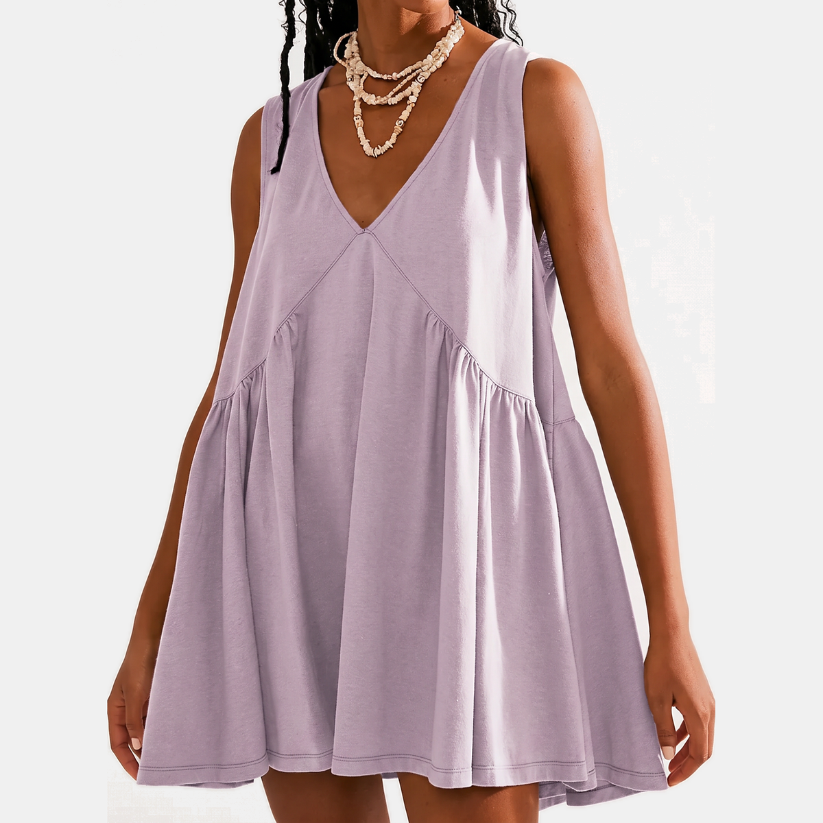 Women's Gathered Babydoll Sundress with Pockets