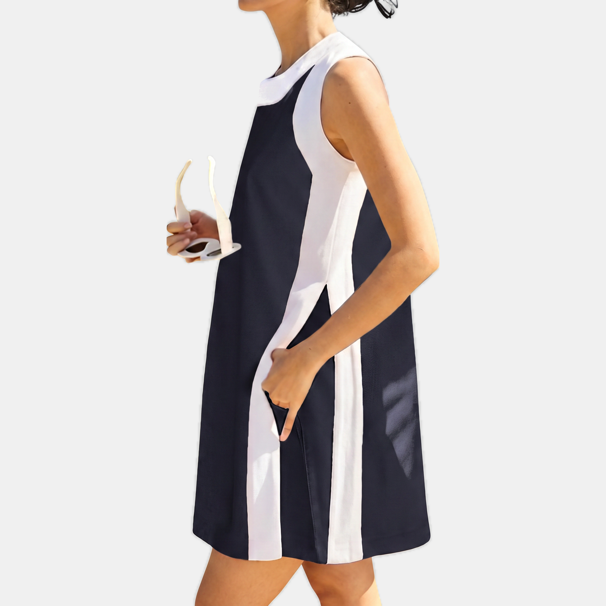 Women's Colour Block Sleeveless Mini Dress with Side Pockets