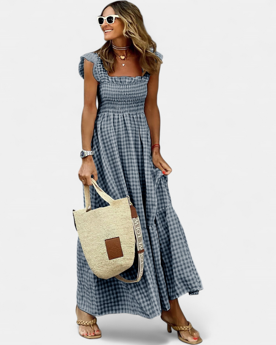 NANCY | Chic Retro Plaid Smocked Dress