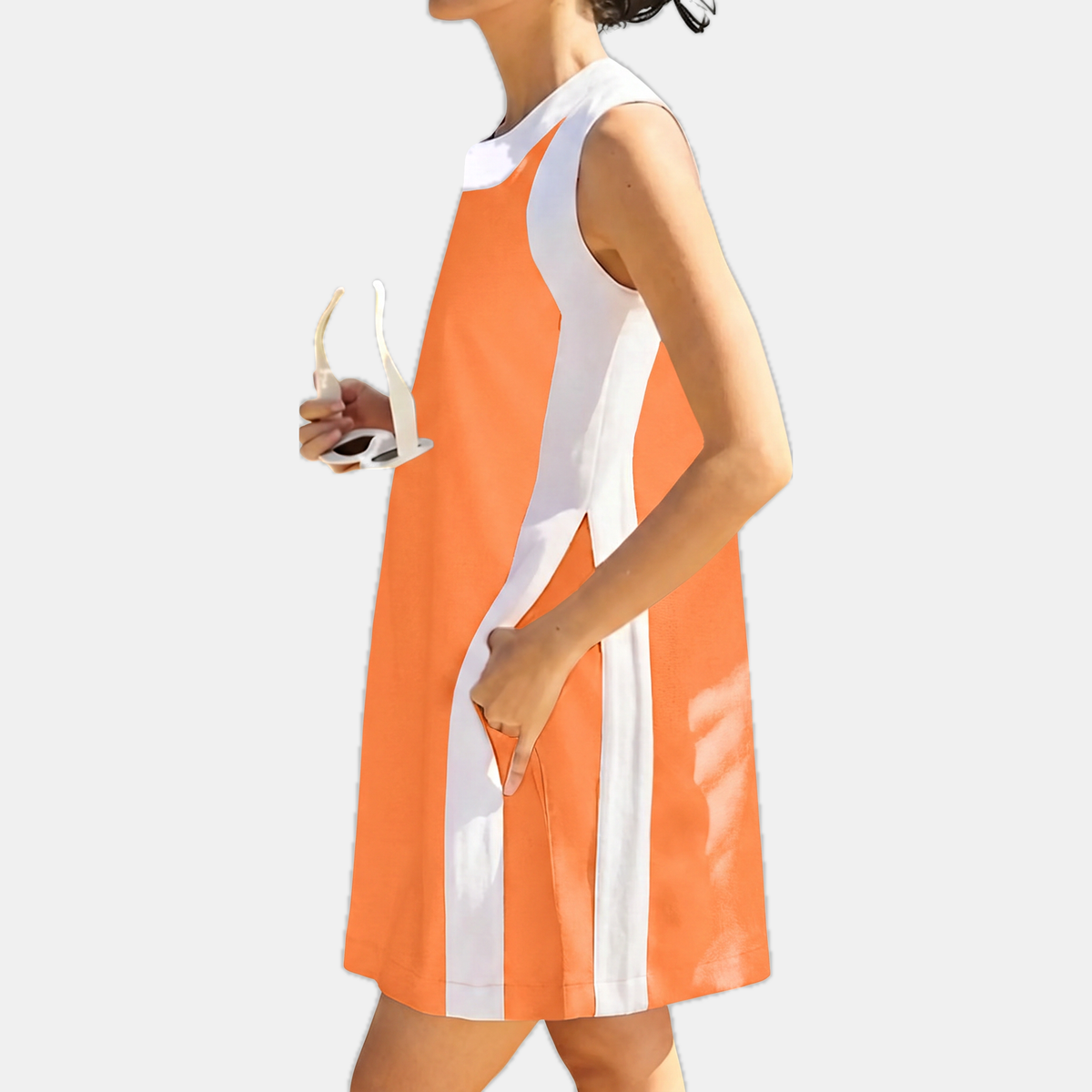 Women's Colour Block Sleeveless Mini Dress with Side Pockets