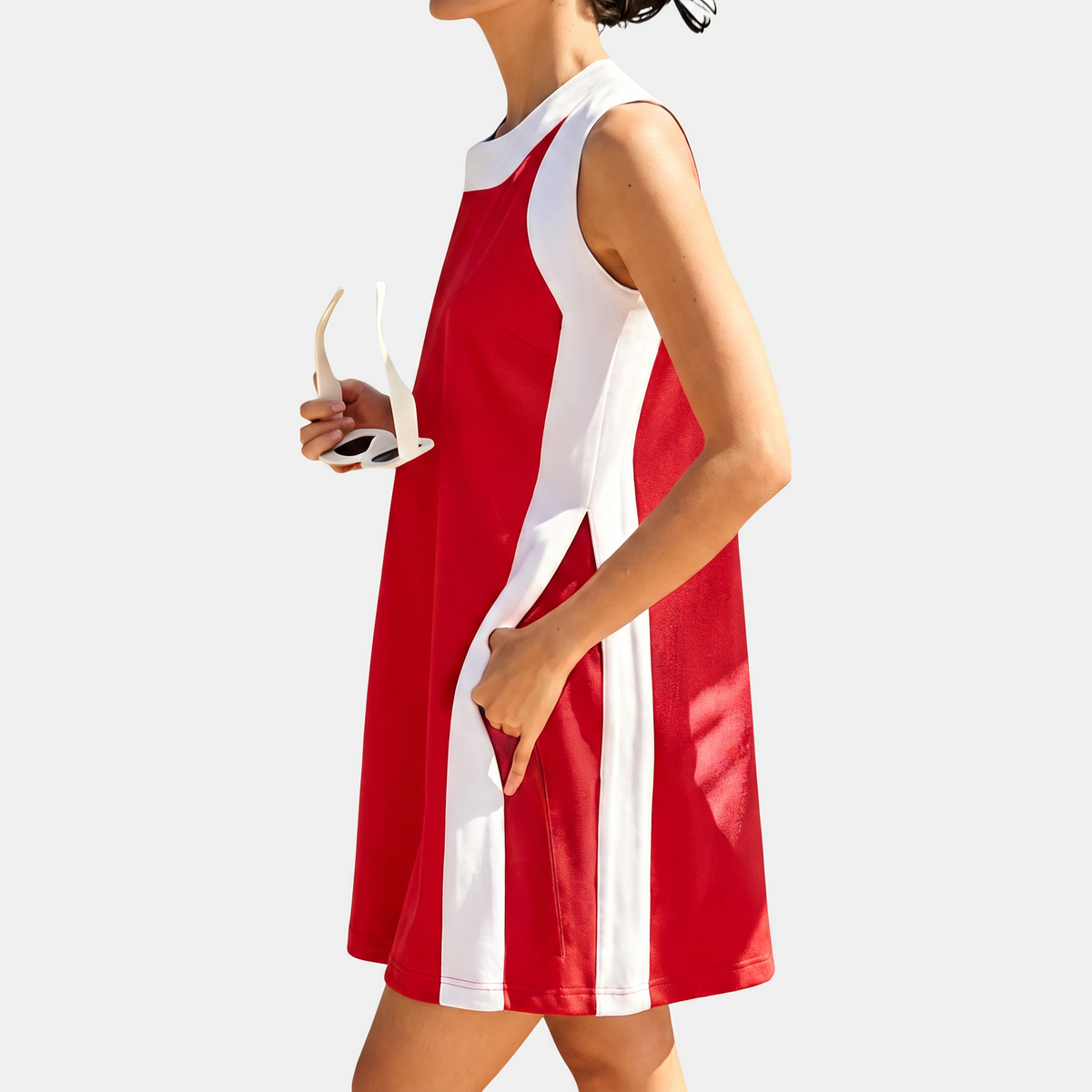 Women's Colour Block Sleeveless Mini Dress with Side Pockets