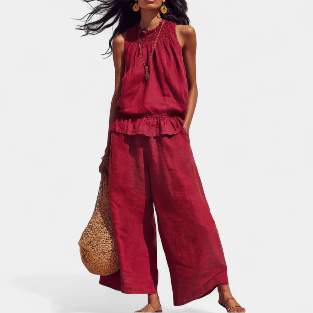 HARLOW™ – Breezy Linen Ruffle Wide-Leg Set