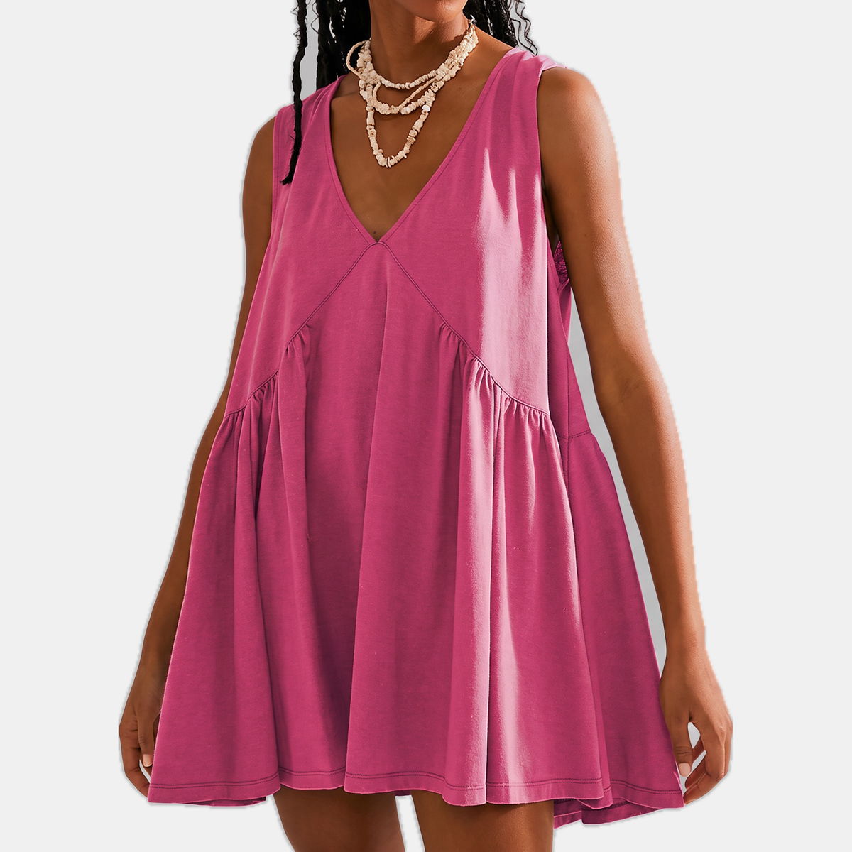 Women's Gathered Babydoll Sundress with Pockets
