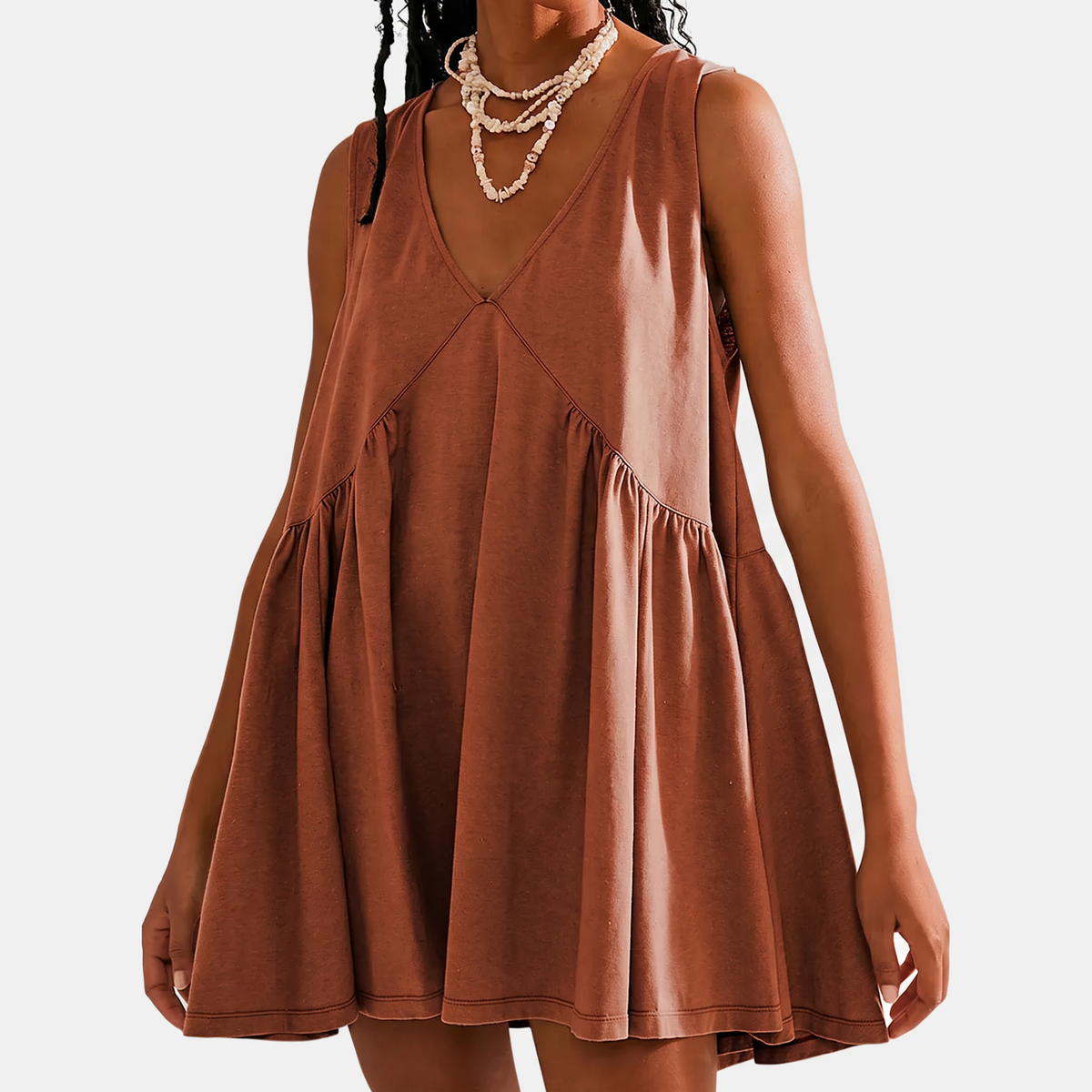 Women's Gathered Babydoll Sundress with Pockets