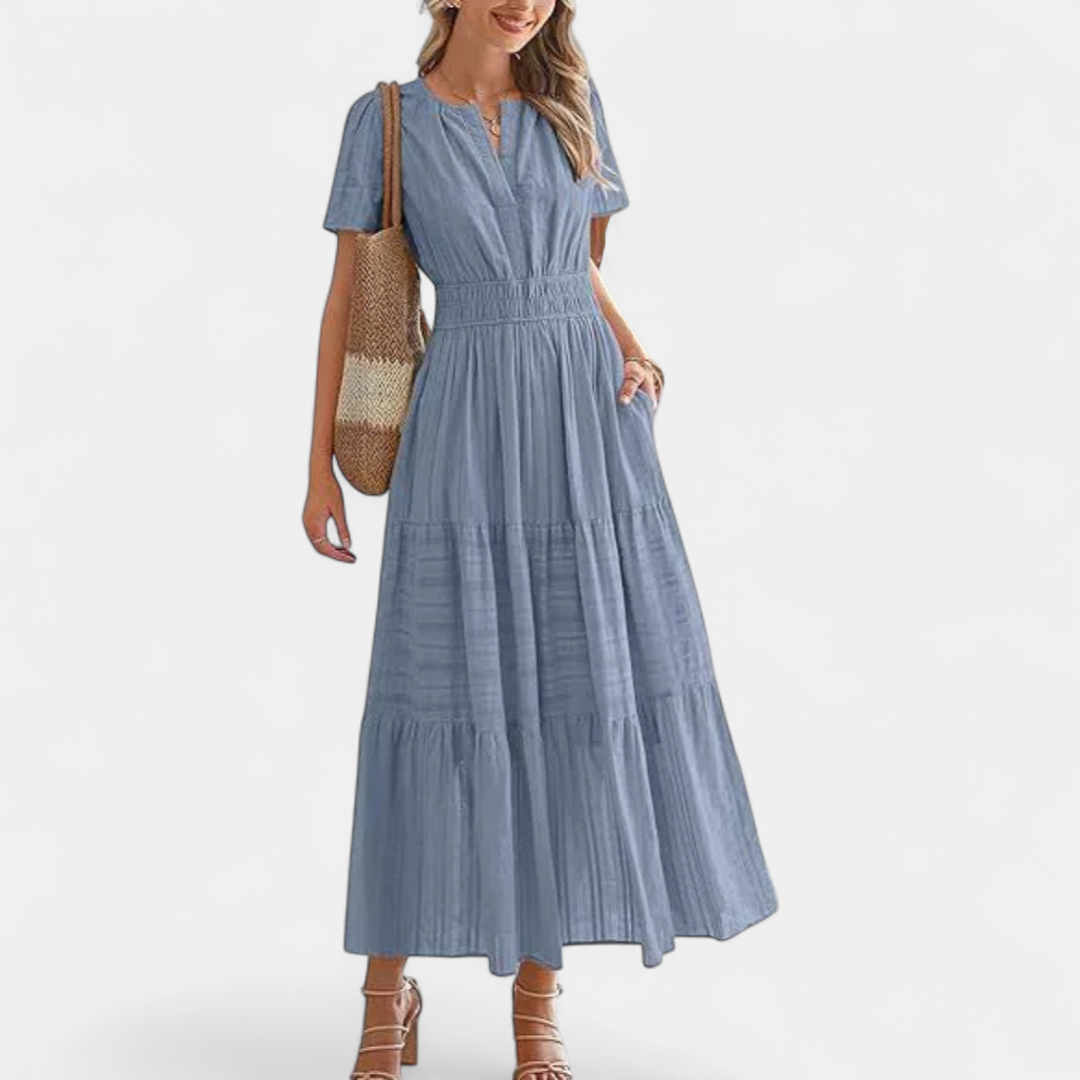 CECILY™ – Flirty Bubble Sleeve Swing Dress