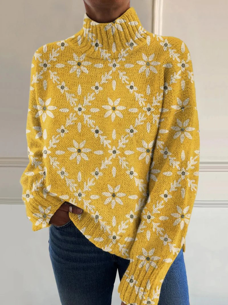 Women’s Vintage Color Block Turtleneck Sweater