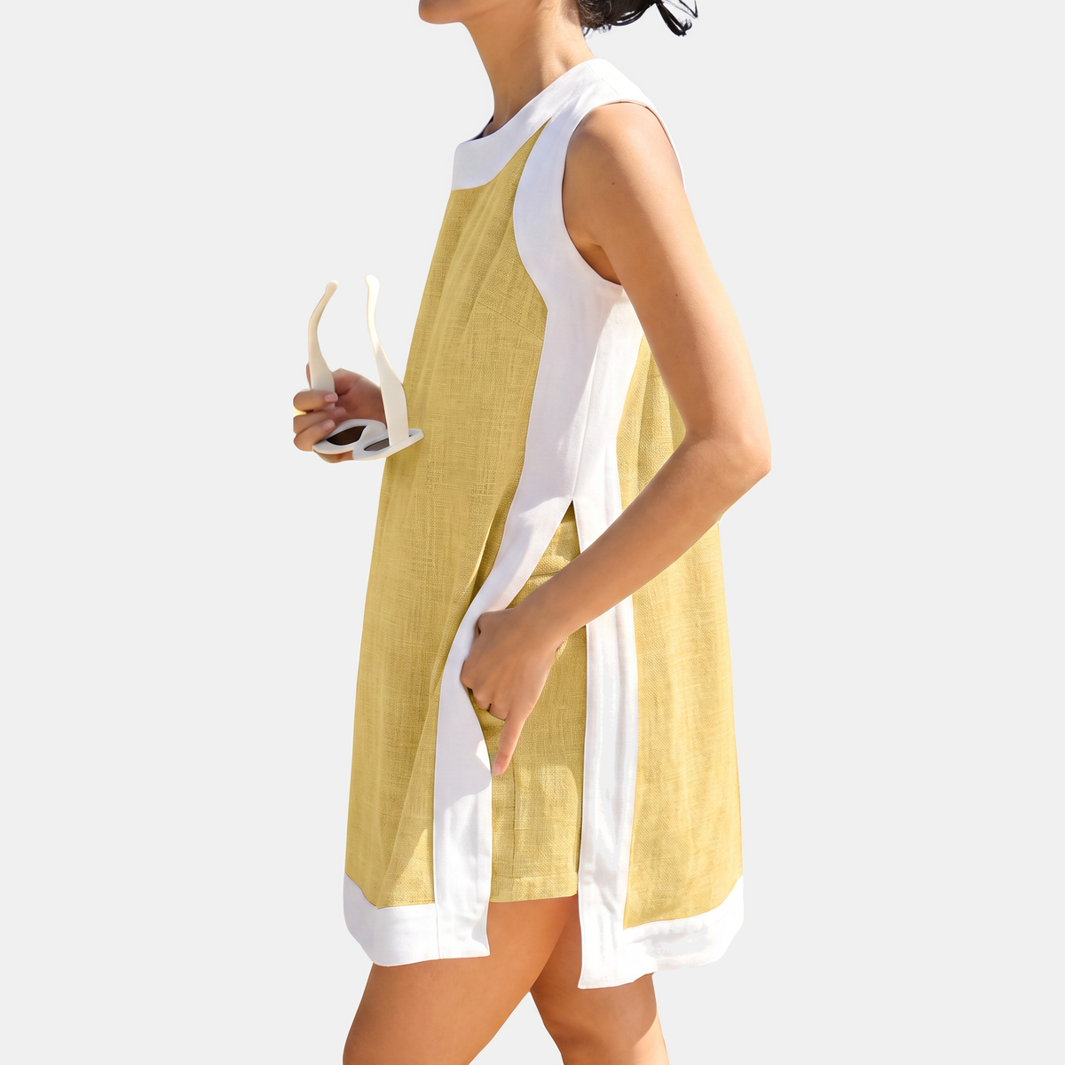 Women's Colour Block Sleeveless Mini Dress with Side Pockets