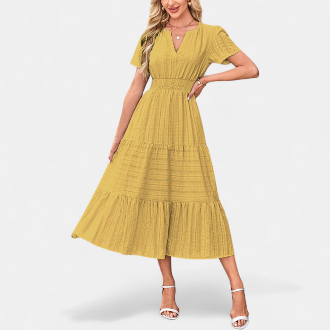 CECILY™ – Flirty Bubble Sleeve Swing Dress