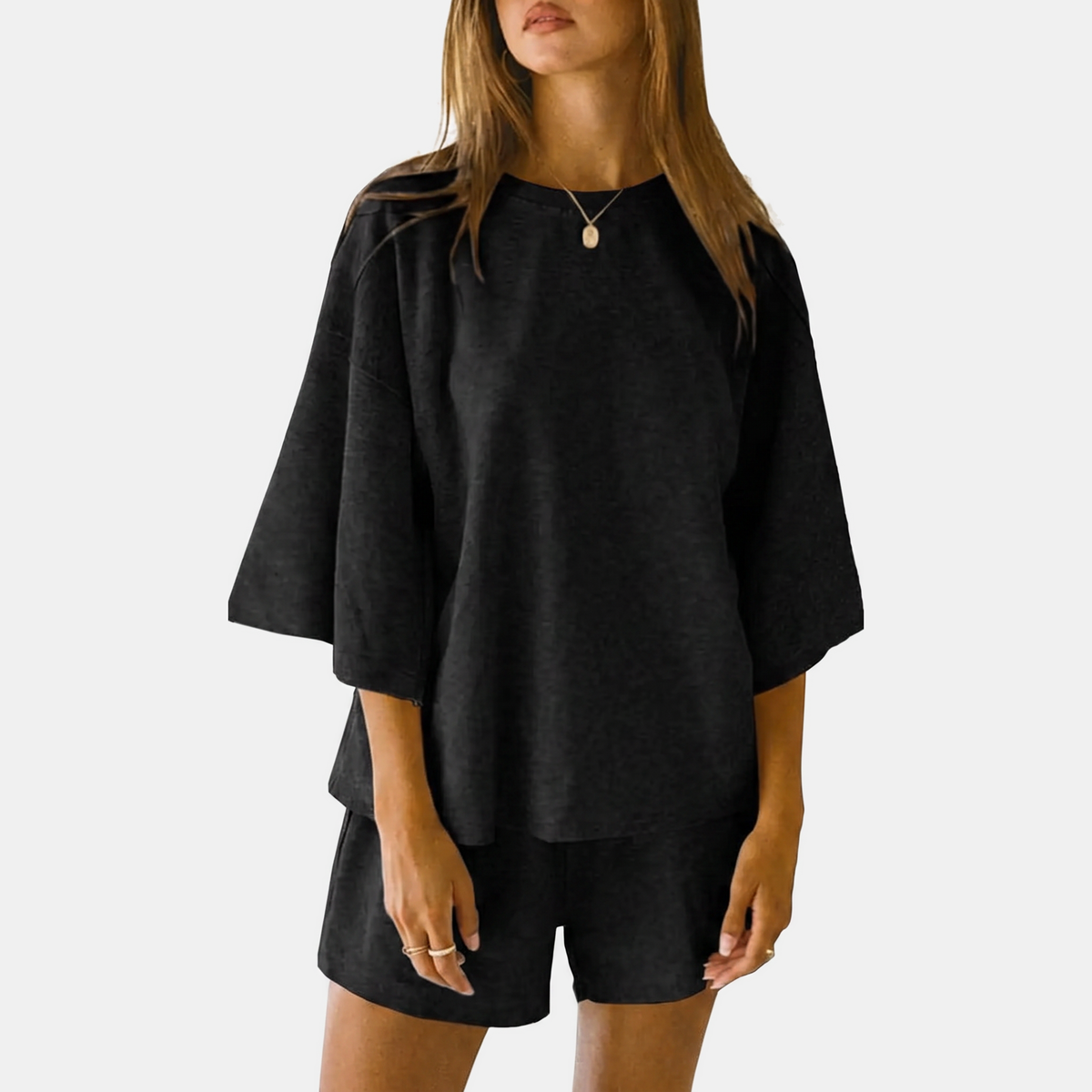 Women's Lounge Set Oversized Drop Shoulder Top and Mini Shorts
