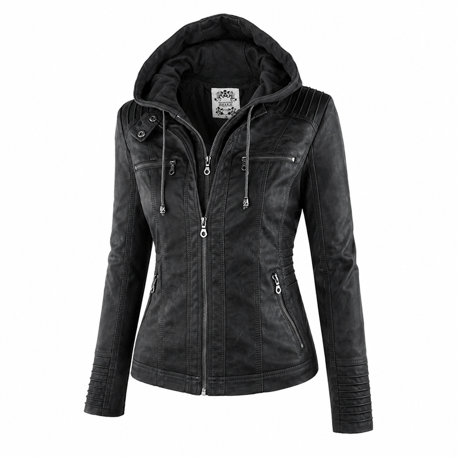 Women’s Hooded Biker Zip Up Jacket